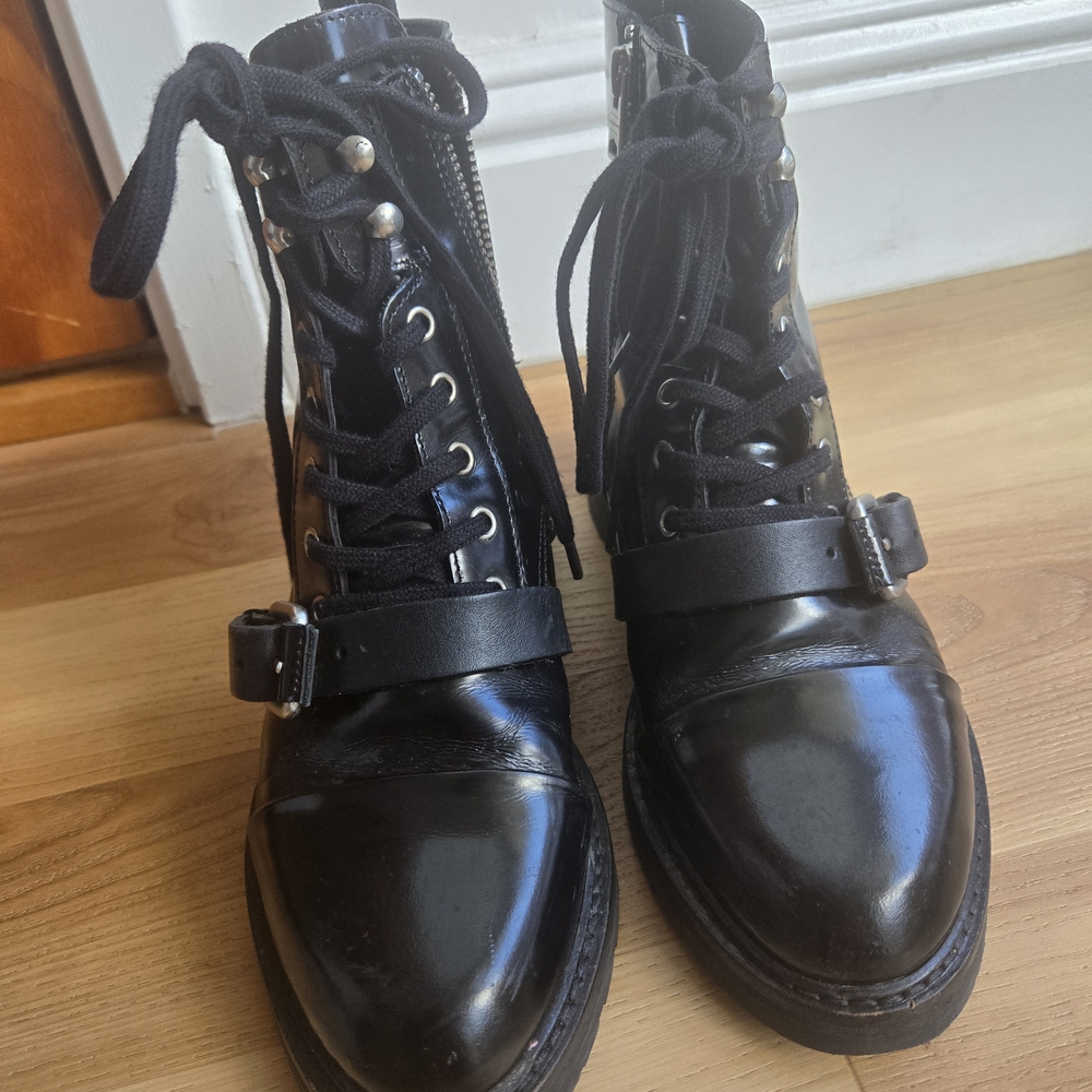 All Saints Black Leather Combat Boots
